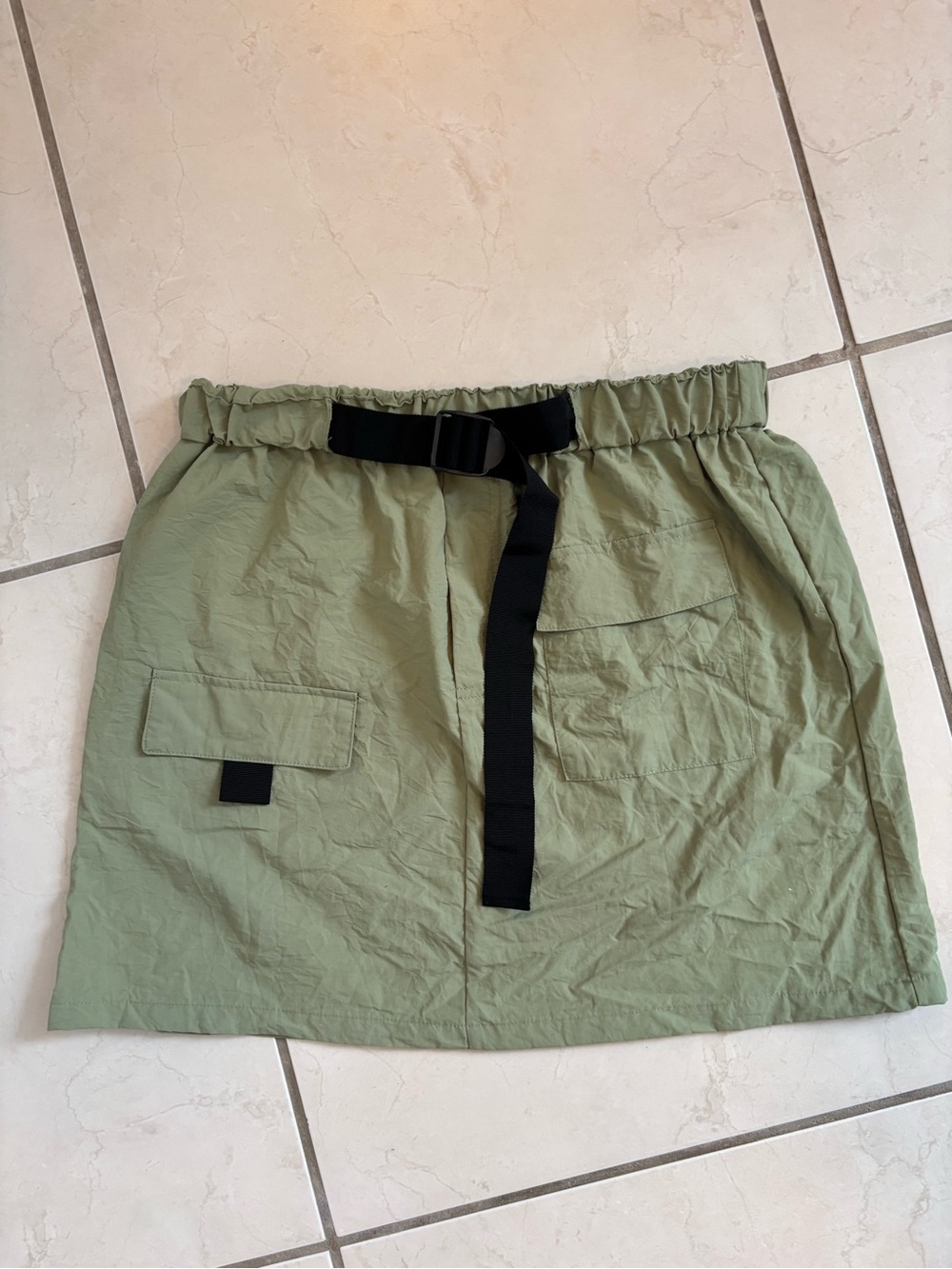 Very J Olive Utility Mini Skirt with Black Web Belt